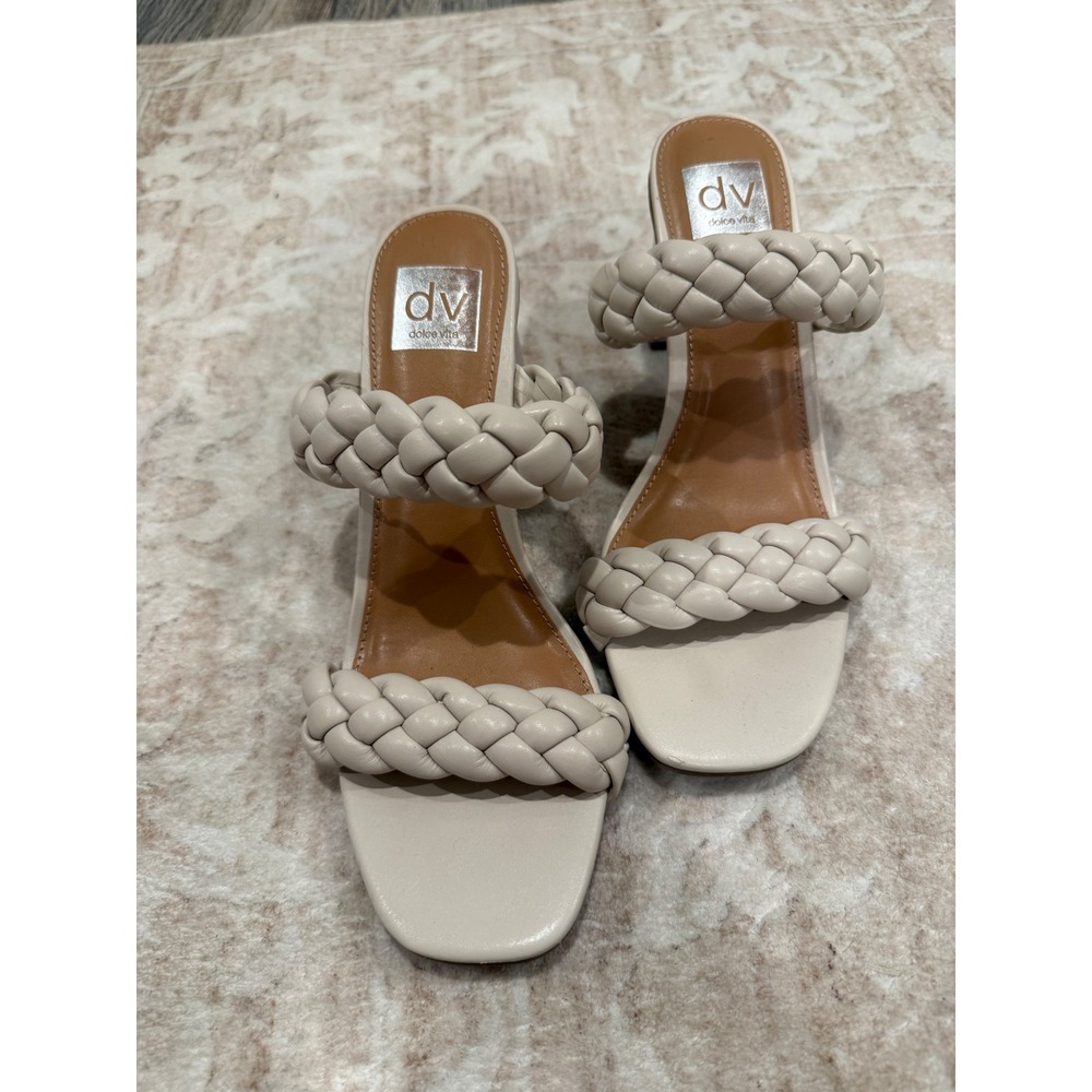 DV Dolce Vita Hardey Braided Block Heel Sandals Cream Off White Square Toe 8.5
